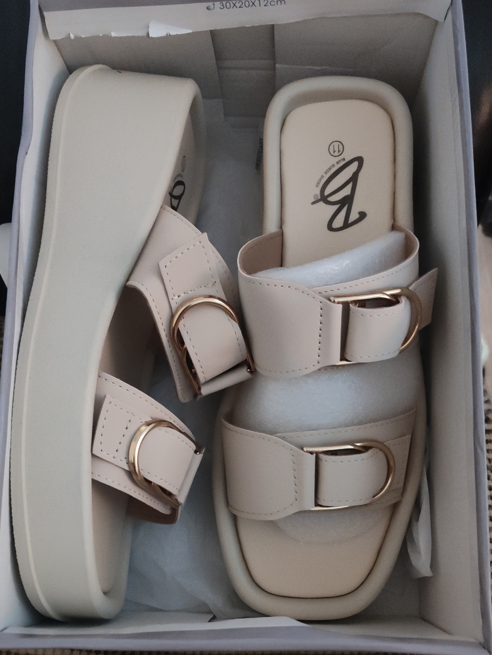 Women's Cream Double-Buckle Platform Slide Mules